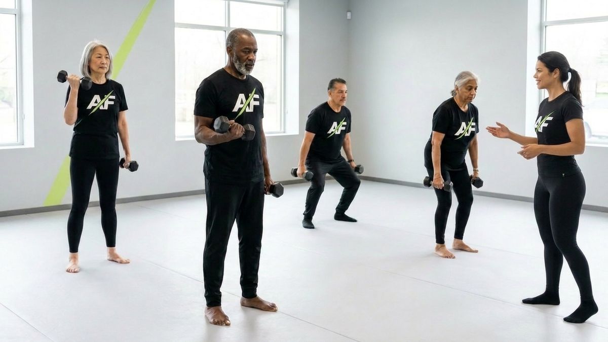 A small mixed-ability Active Fit 55+ class training together